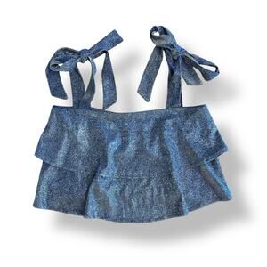 About‎ Us NWOT Glitter Tie Strap Top Womens Size XXS Metallic Blue